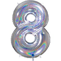40" Grabo Holographic Silver Glitter Number 8 Shape Balloons