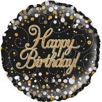 18" Sparkling Fizz Birthday Black & Gold Foil Balloons