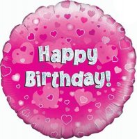 18" Happy Birthday Pink Holographic Balloons