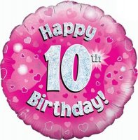 (image for) 18" Happy 10th Birthday Pink Holographic Balloons