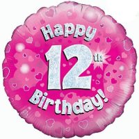 (image for) 18" Happy 12th Birthday Pink Holographic Balloons