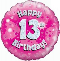 18" Happy 13th Birthday Pink Holographic Balloons