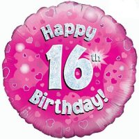 (image for) 18" Happy 16th Birthday Pink Holographic Balloons