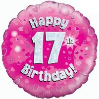 18" Happy 17th Birthday Pink Holographic Balloons