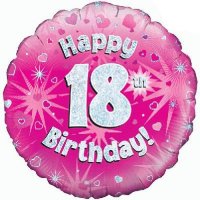 (image for) 18" Happy 18th Birthday Pink Holographic Balloons