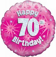 18" Happy 70th Birthday Pink Holographic Balloons