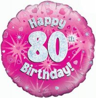 (image for) 18" Happy 80th Birthday Pink Holographic Balloons