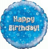 18" Happy Birthday Blue Holographic Balloons