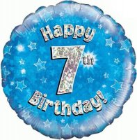 (image for) 18" Happy 7th Birthday Blue Holographic Balloons