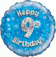 (image for) 18" Happy 9th Birthday Blue Holographic Balloons