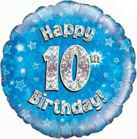 (image for) 18" Happy 10th Birthday Blue Holographic Balloons