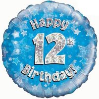 (image for) 18" Happy 12th Birthday Blue Holographic Balloons