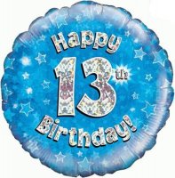 18" Happy 13th Birthday Blue Holographic Balloons