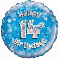 (image for) 18" Happy 14th Birthday Blue Holographic Balloons