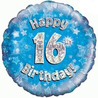 (image for) 18" Happy 16th Birthday Blue Holographic Balloons
