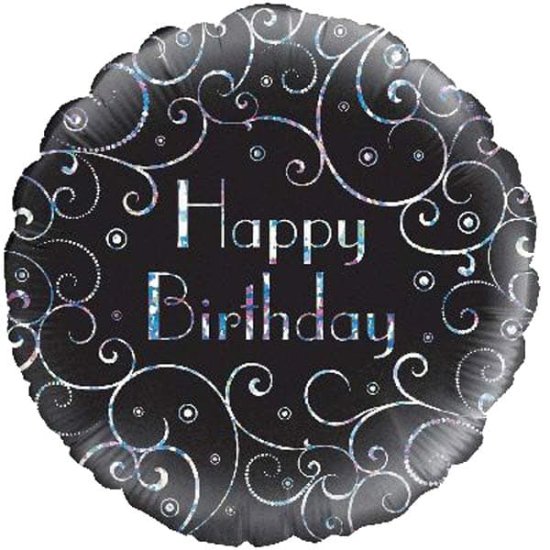 (image for) 18" Happy Birthday Black Swirls Foil Balloons