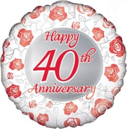 (image for) 18" Happy 40th Ruby Anniversary Foil Balloons