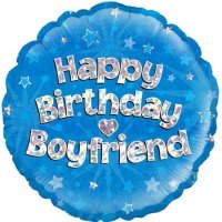 18" Happy Birthday Boyfriend Blue Holographic Foil Balloons