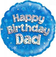 18" Happy Birthday Dad Blue Holographic Foil Balloons