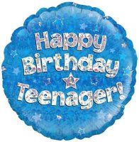 (image for) 18" Happy Birthday Teenager Blue Holographic Balloons