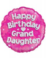 18" Happy Birthday Granddaughter Pink Holographic Balloons