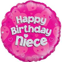 18" Happy Birthday Niece Pink Holographic Foil Balloons
