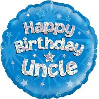 18" Happy Birthday Uncle Blue Holographic Foil Balloons