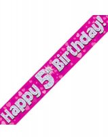 Happy 5th Birthday Pink Holographic Banner