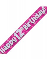 Happy 12th Birthday Pink Holographic Banner