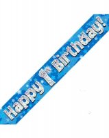 (image for) Happy 1st Birthday Blue Holographic Banner