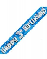 Happy 3rd Birthday Blue Holographic Banner