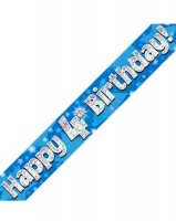 (image for) Happy 4th Birthday Blue Holographic Banner
