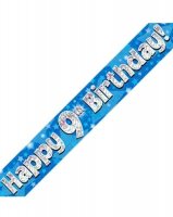 Happy 9th Birthday Blue Holographic Banner
