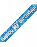 Happy 10th Birthday Blue Holographic Banner