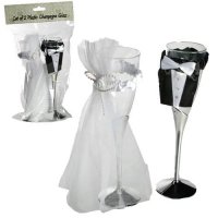 Bride And Groom Plastic Champagne Glasses