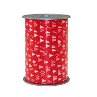 (image for) Red Christmas Tree Print Poly Ribbon 200m