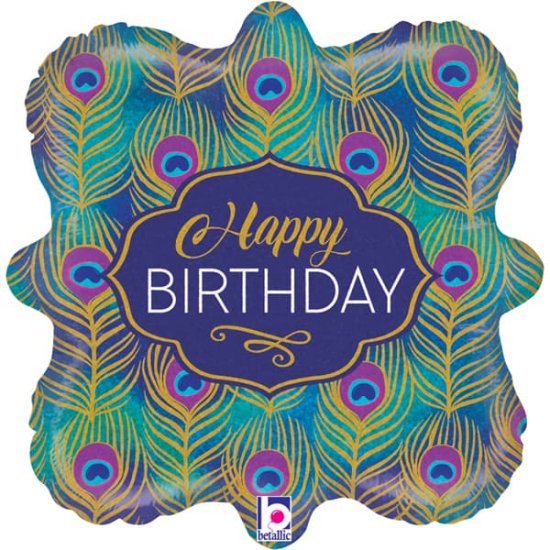 (image for) 18" Glitter Peacock Happy Birthday Holographic Foil Balloons