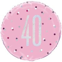 18" Pink & Silver Glitz Happy 40th Birthday Foil Balloons