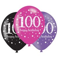 (image for) 11" Pink Celebration 100th Birthday Latex Balloons 6pk