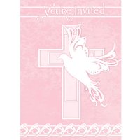 Pink Dove Cross Invitations 8pk