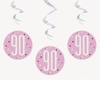 (image for) Pink & Silver Glitz 90th Birthday Hanging Swirl Decorations