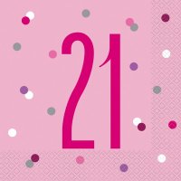 (image for) Pink & Silver Glitz Age 21 Luncheon Napkins 16pk