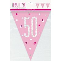 Pink & Silver Glitz Age 50 Flag Banner