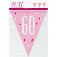 Pink & Silver Glitz Age 60 Flag Banner