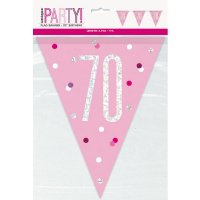 Pink & Silver Glitz Age 70 Flag Banner
