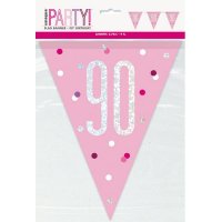 Pink & Silver Glitz Age 90 Flag Banner