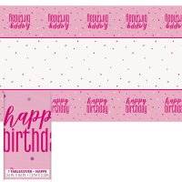 (image for) Happy Birthday Pink & Silver Glitz Plastic Tablecover