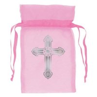 Religious Pink Organza Favour Bag 12pk