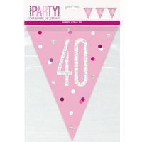 Pink & Silver Glitz Age 40 Flag Banner