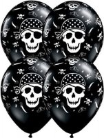 11" Pirate Skull Cross Bones Latex Balloons 50pk